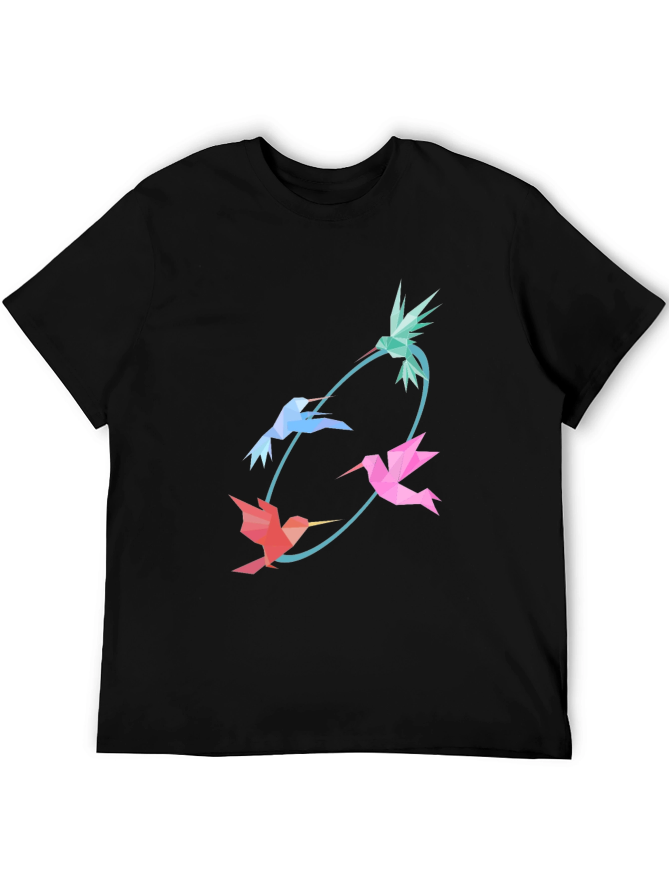 Abstract Hummingbird Graphic Tee - Stylish Black Cotton Blend Shirt