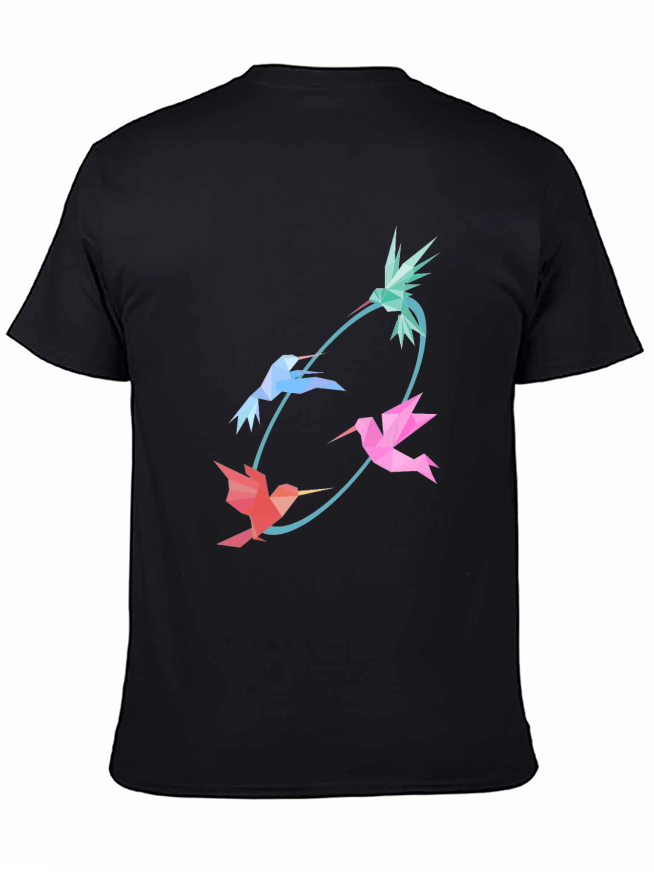 Abstract Hummingbird Graphic Tee - Stylish Black Cotton Blend Shirt