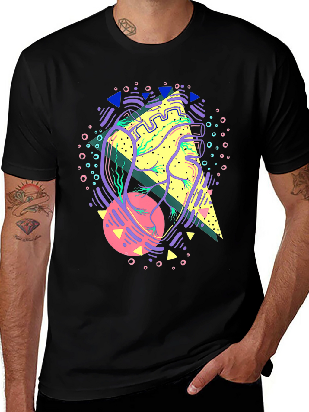 Abstract Anatomical Heart Graphic Tee - Black