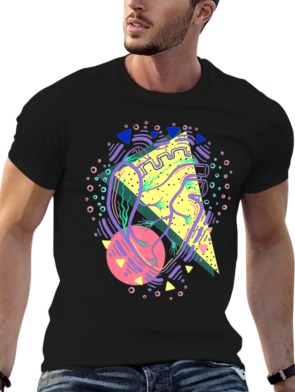 Abstract Anatomical Heart Graphic Tee - Black