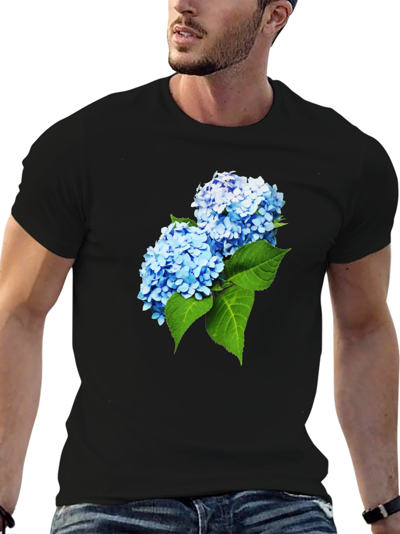 Hydrangea Flower Graphic T-Shirt - Stylish Mens Tee