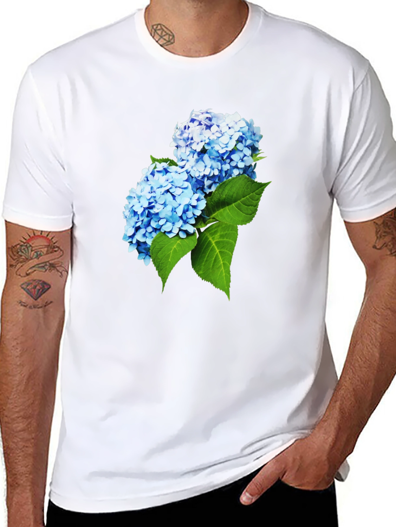 Hydrangea Flower Graphic T-Shirt - Stylish Mens Tee