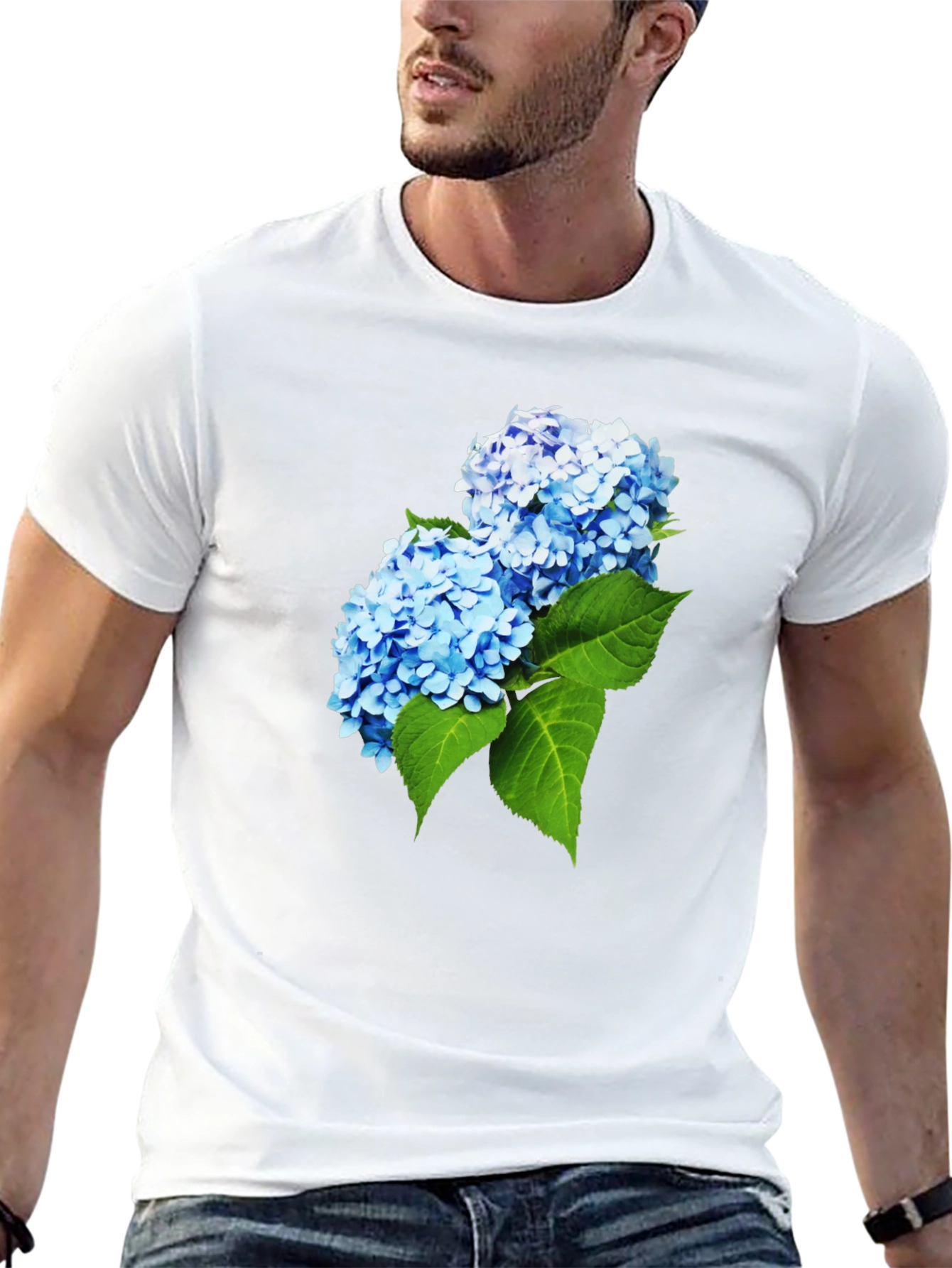 Hydrangea Flower Graphic T-Shirt - Stylish Mens Tee