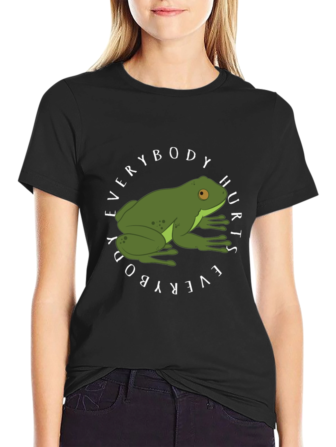 Everybody Hurts Frog Graphic Black T-Shirt