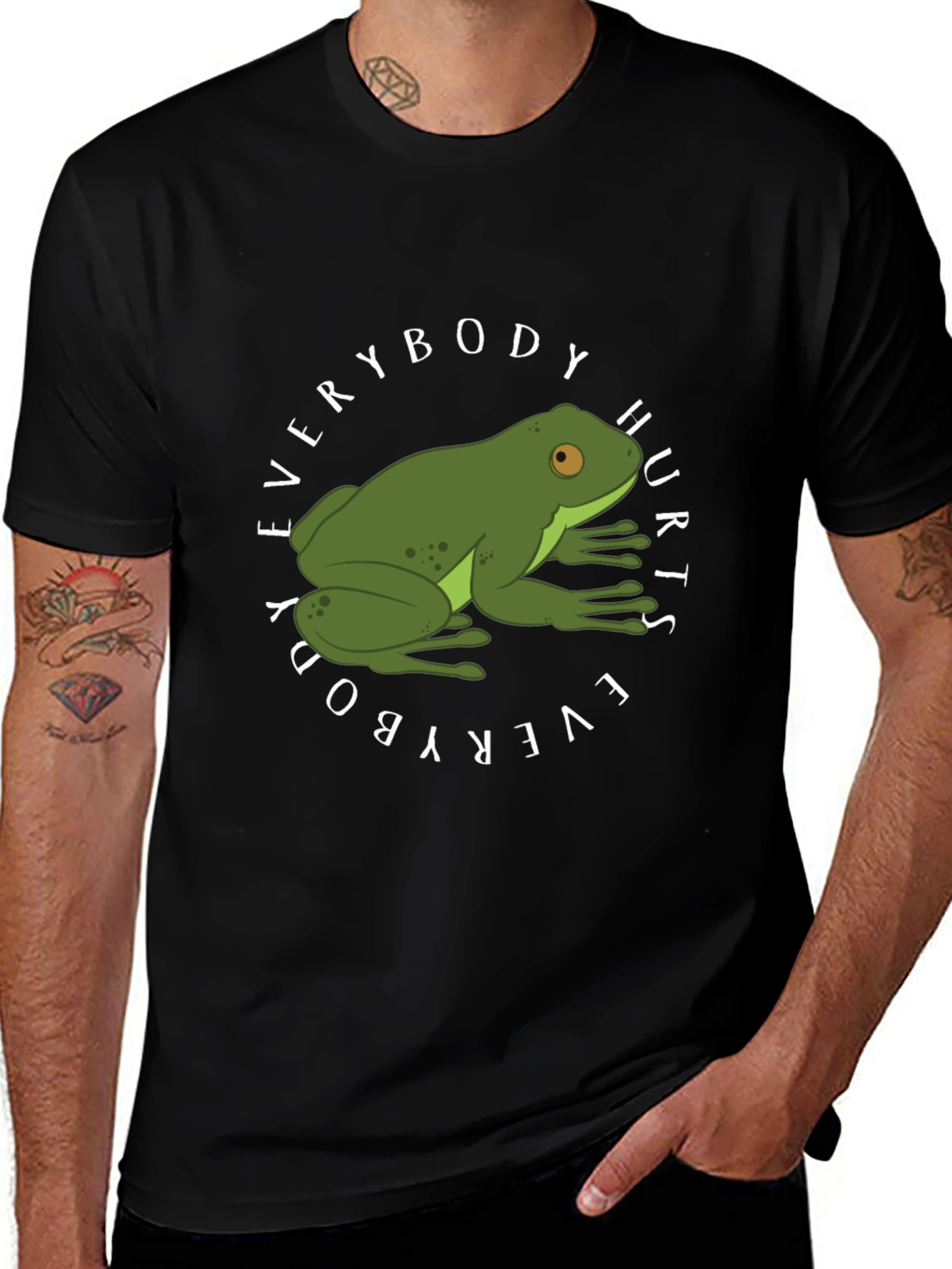 Everybody Hurts Frog Graphic Black T-Shirt