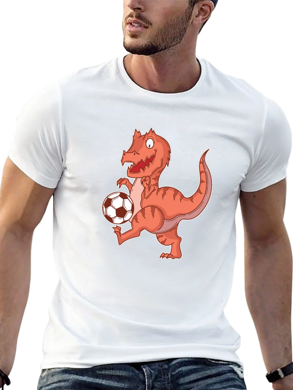 Dinosaur Soccer Player Graphic T-Shirt