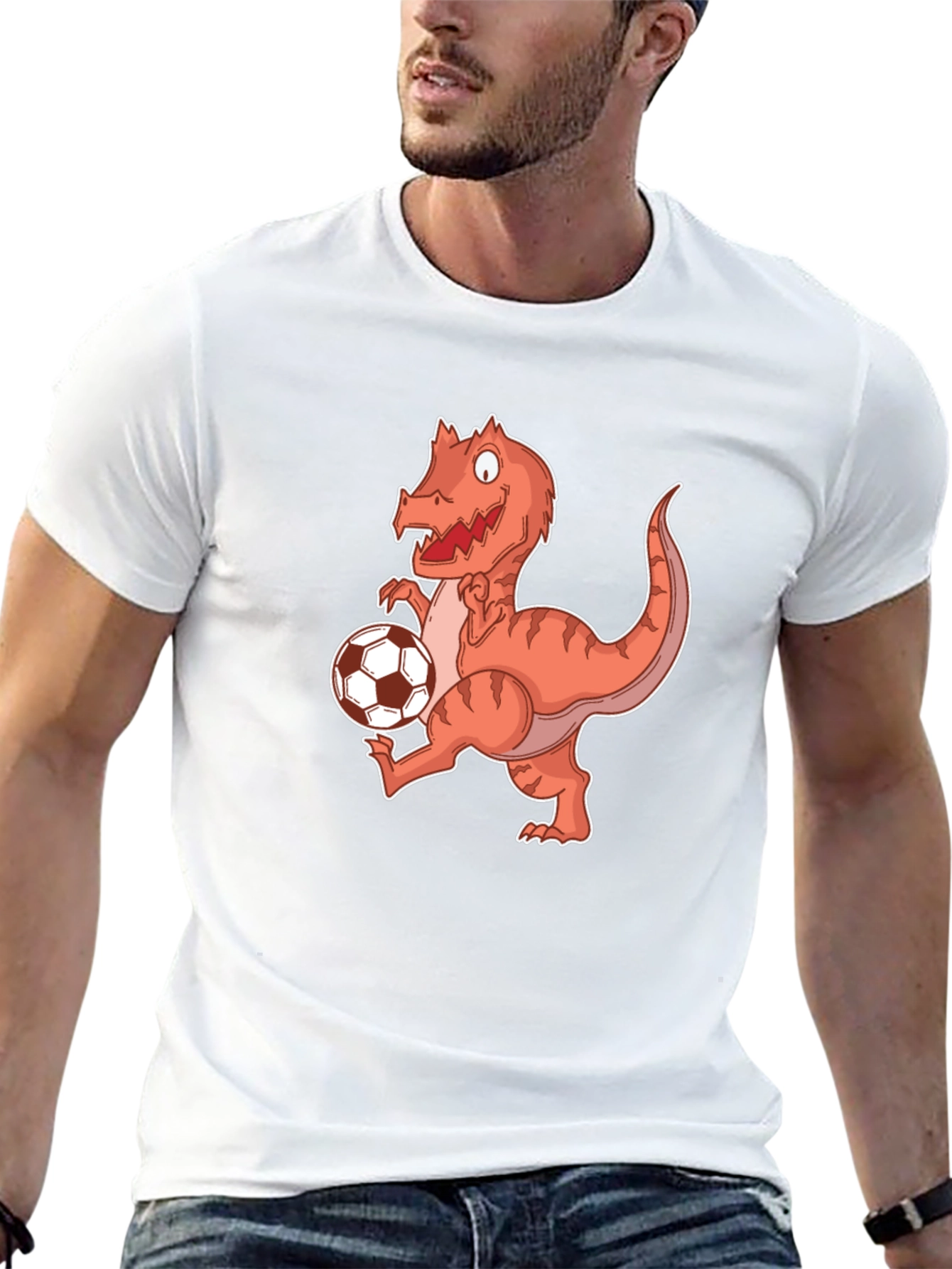 Dinosaur Soccer Player Graphic T-Shirt