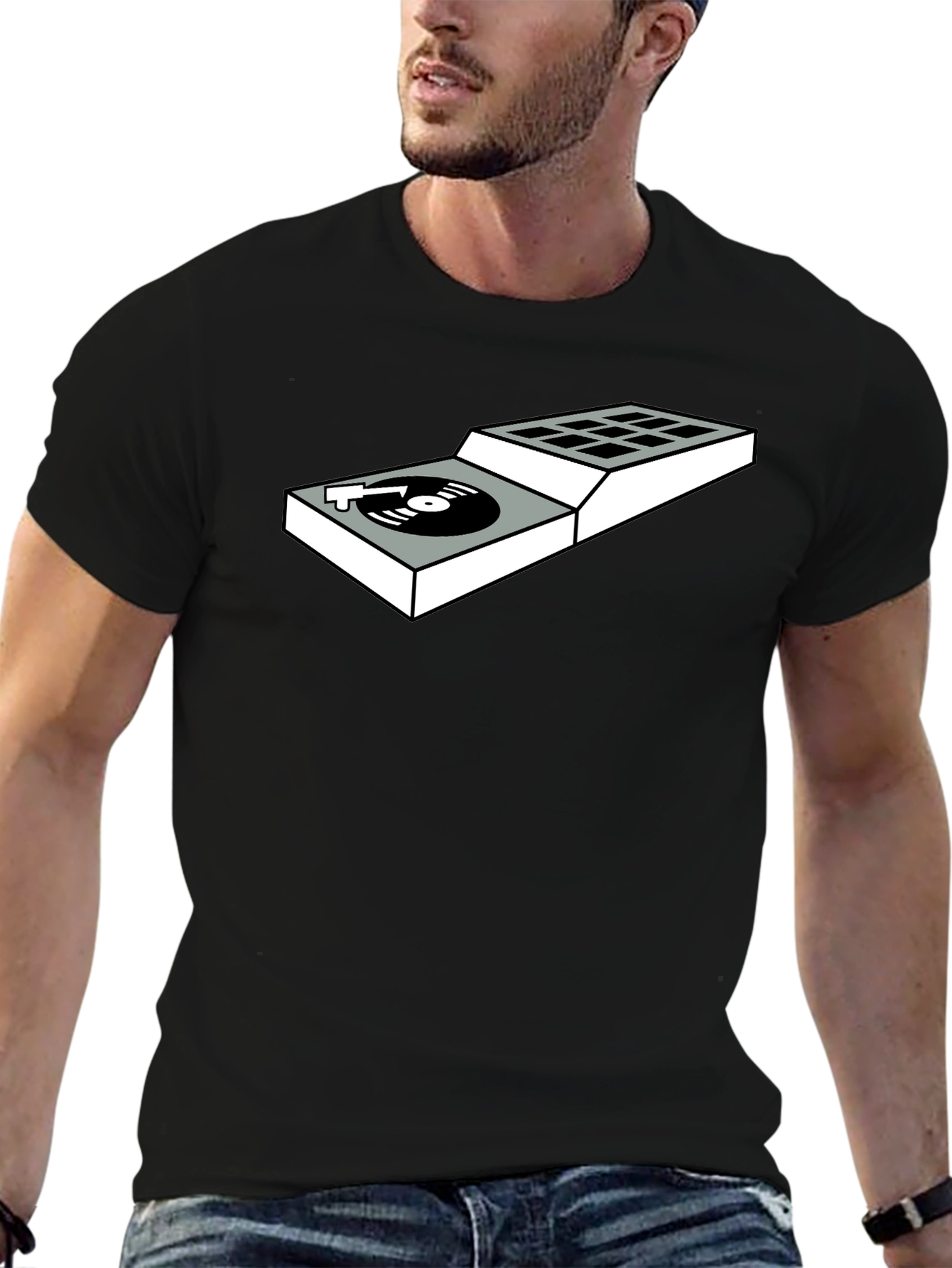 DJ Turntable Graphic Tee - Black Cotton T-Shirt