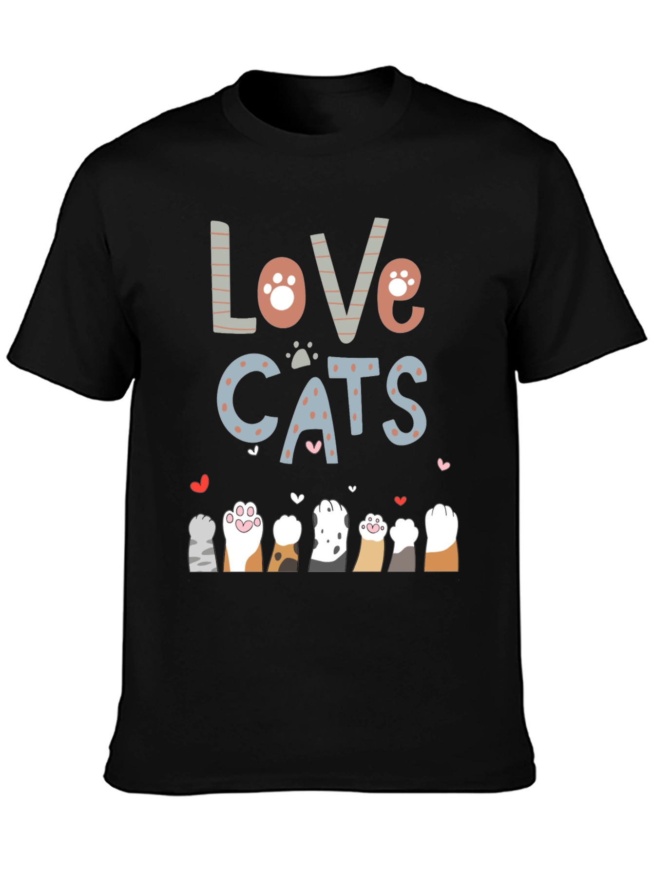 Love Cats Graphic Tee - Cute Cat Paw Print T-Shirt