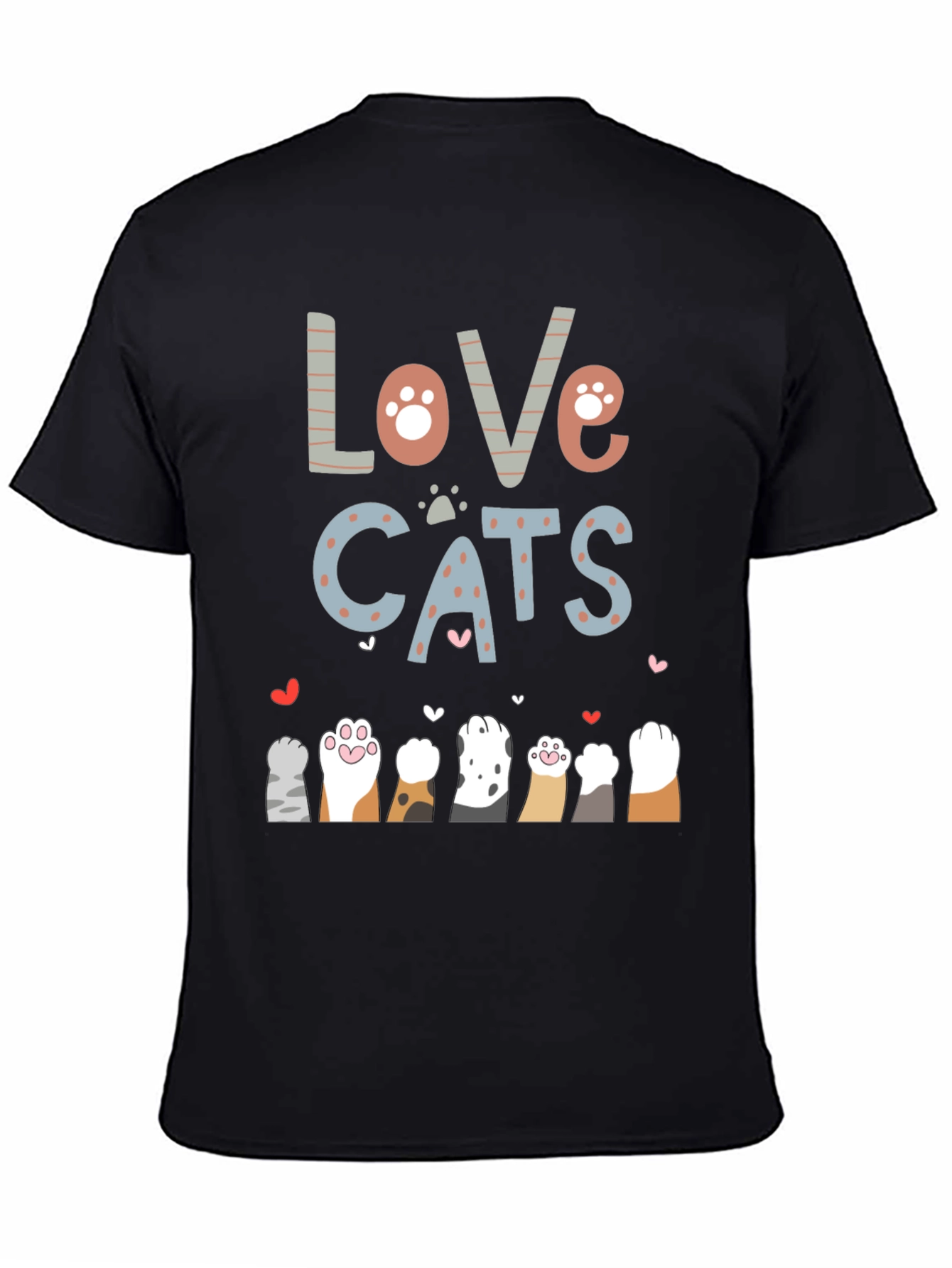 Love Cats Graphic Tee - Cute Cat Paw Print T-Shirt