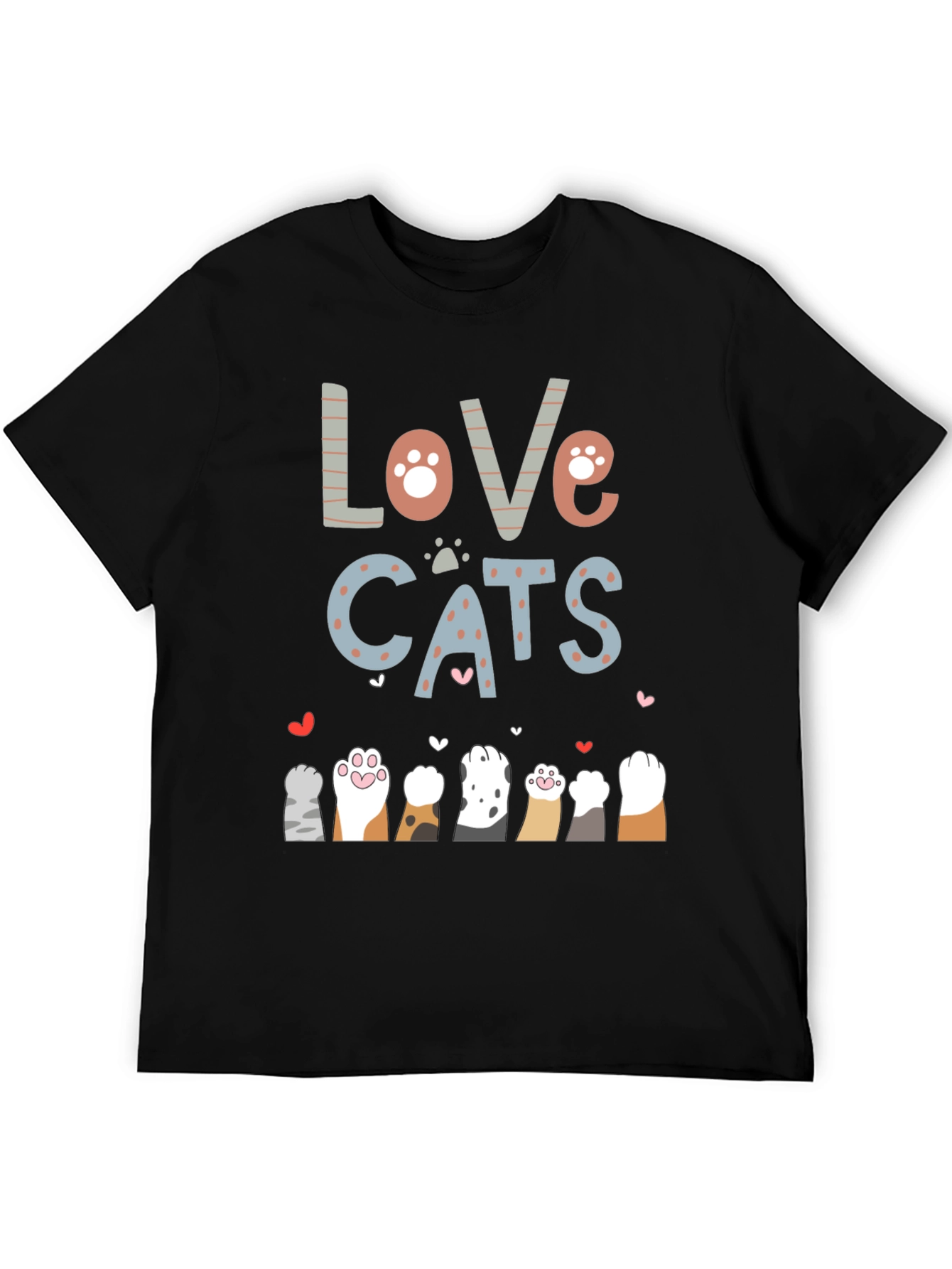 Love Cats Graphic Tee - Cute Cat Paw Print T-Shirt