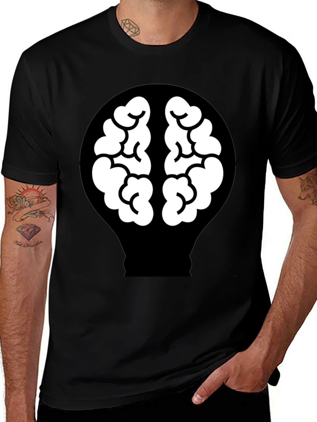 Brain Idea Lightbulb Graphic Tee - Mens Black T-Shirt