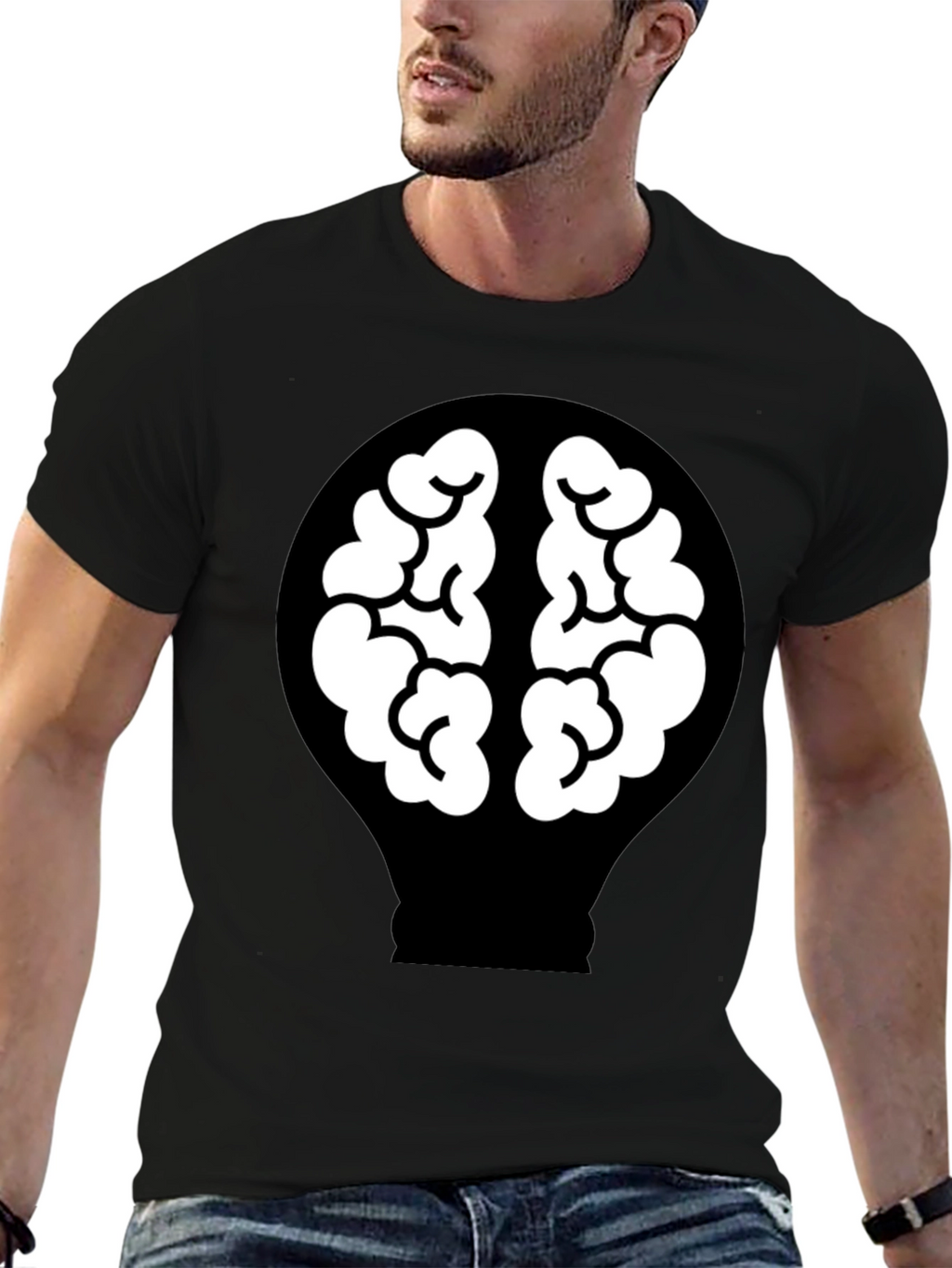 Brain Idea Lightbulb Graphic Tee - Mens Black T-Shirt