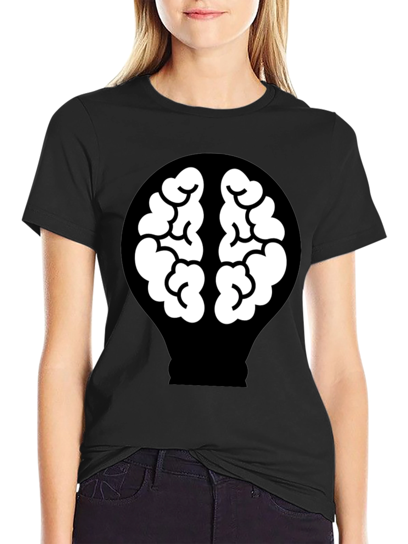 Brain Idea Lightbulb Graphic Tee - Mens Black T-Shirt