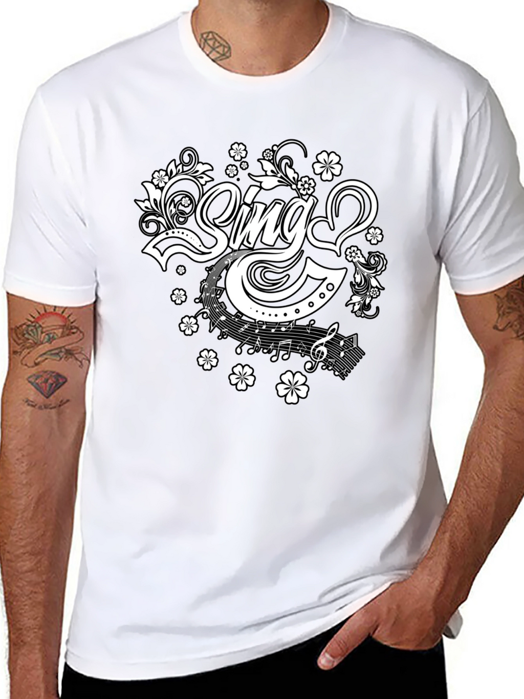 Sing Floral Graphic Tee - Black Cotton T-Shirt
