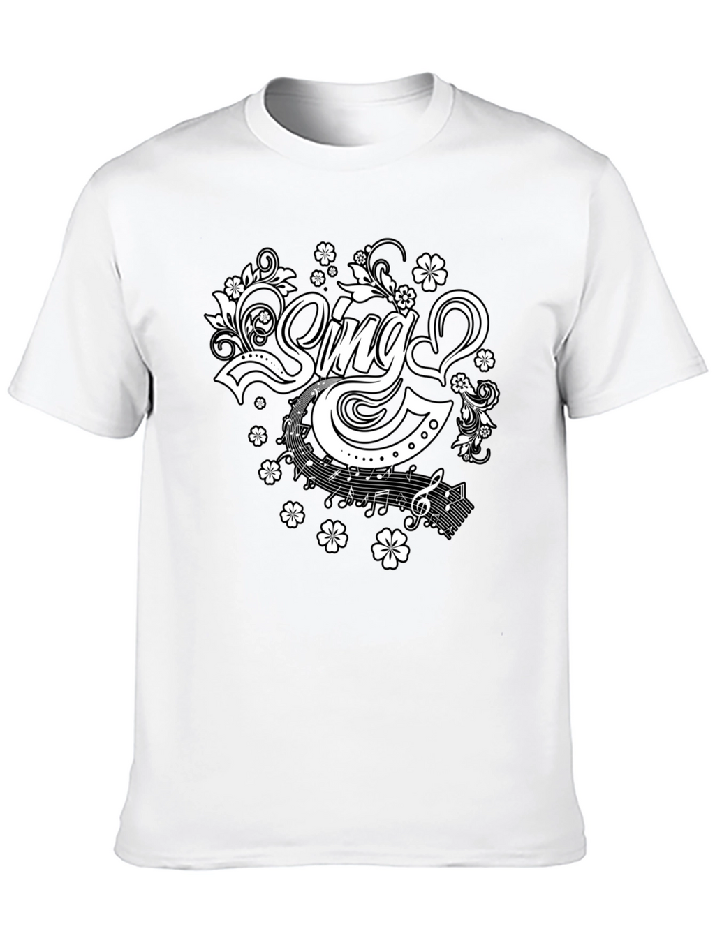 Sing Floral Graphic Tee - Black Cotton T-Shirt