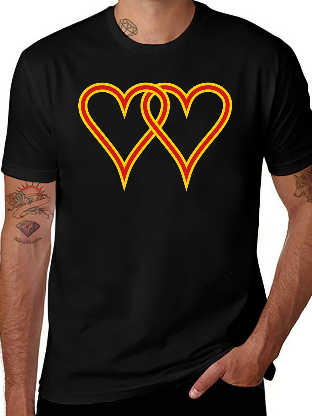 Interlocked Hearts Graphic Black Tee