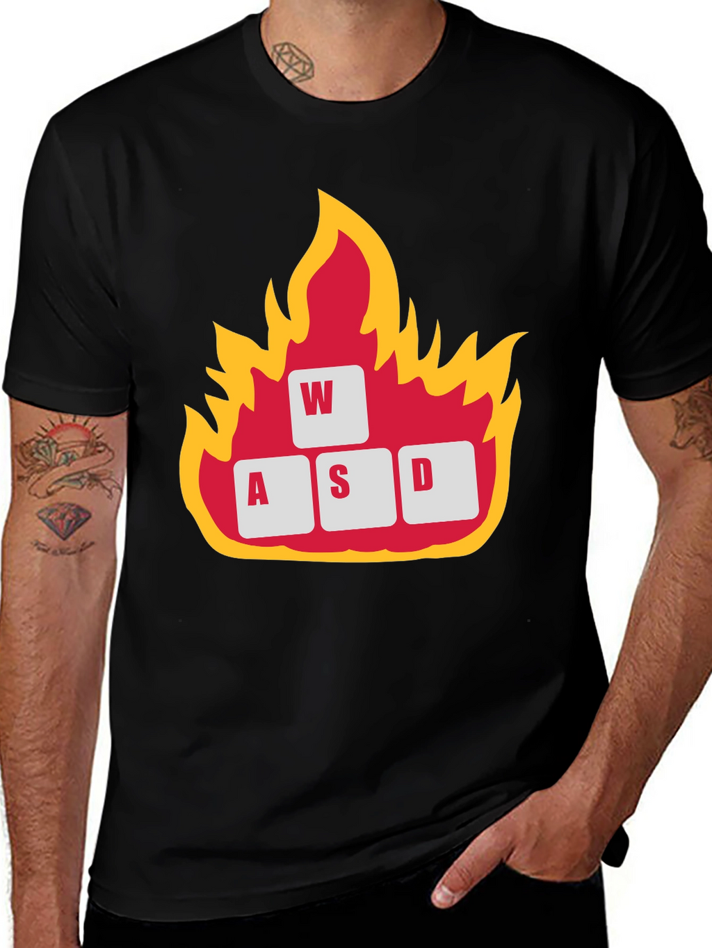 Gaming WASD Keys Flame Graphic T-Shirt