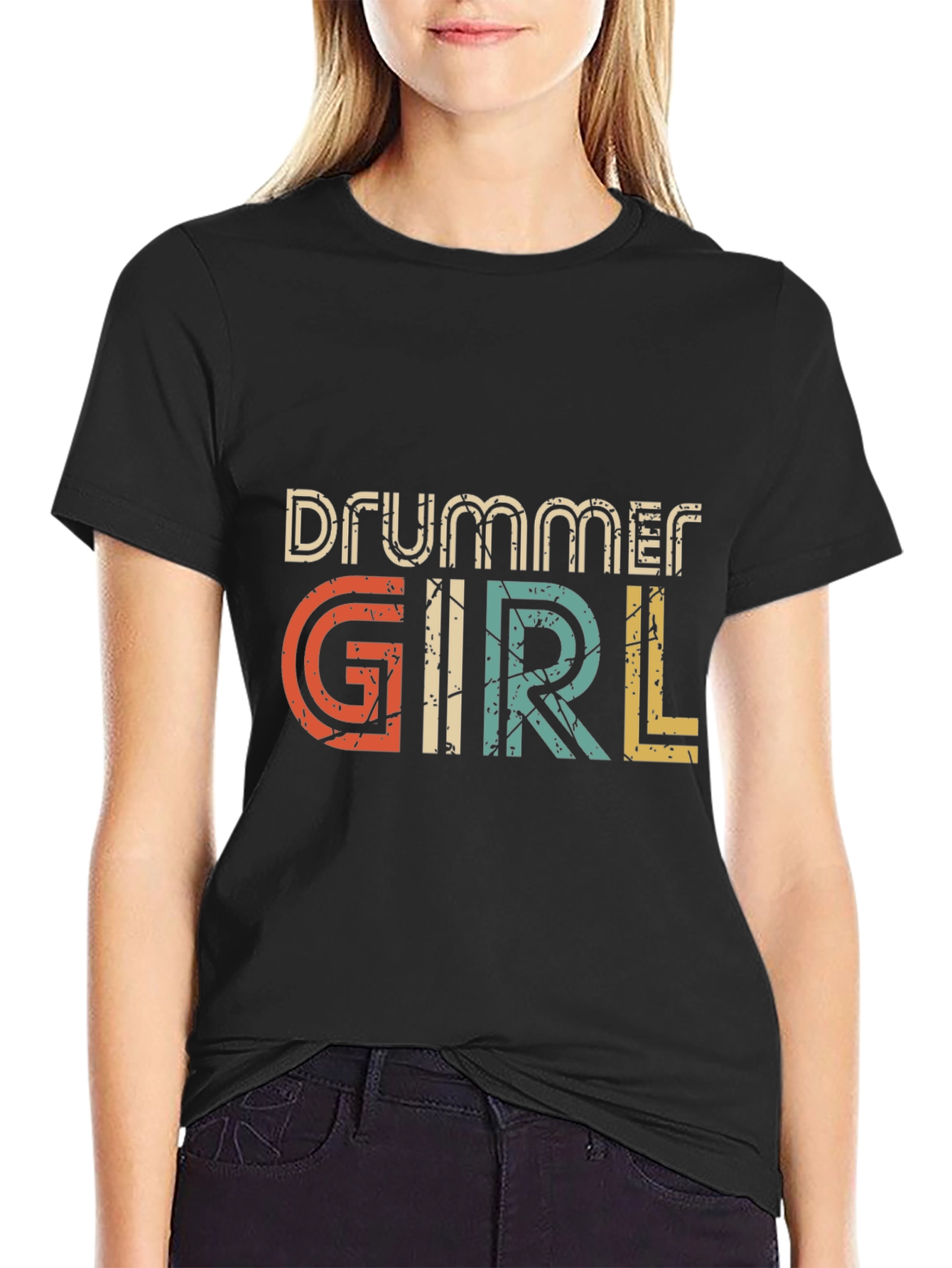 Drummer Girl Retro T-Shirt - Vintage Style Graphic Tee
