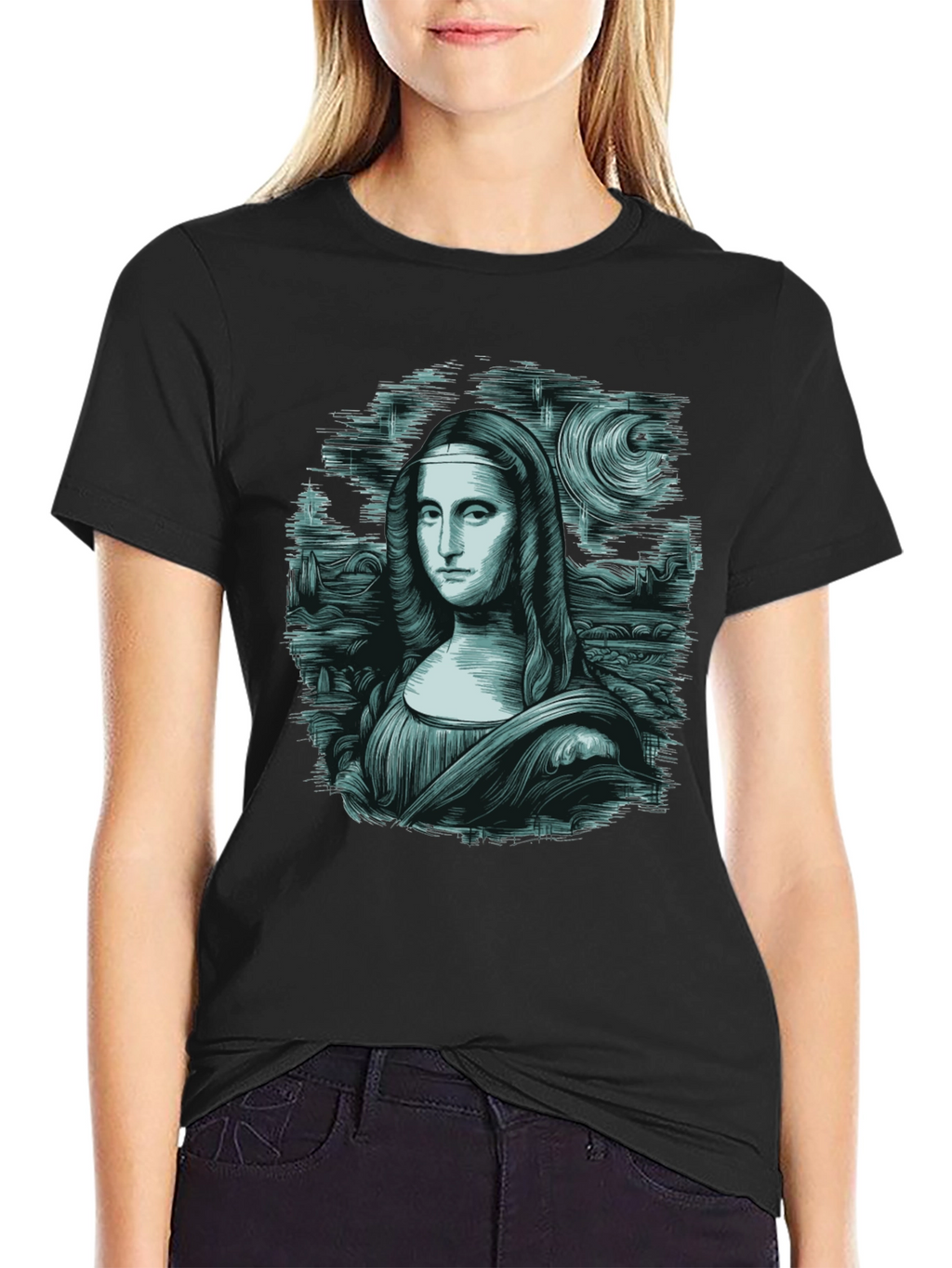 Mona Lisa Graphic Tee - Black Cotton Blend