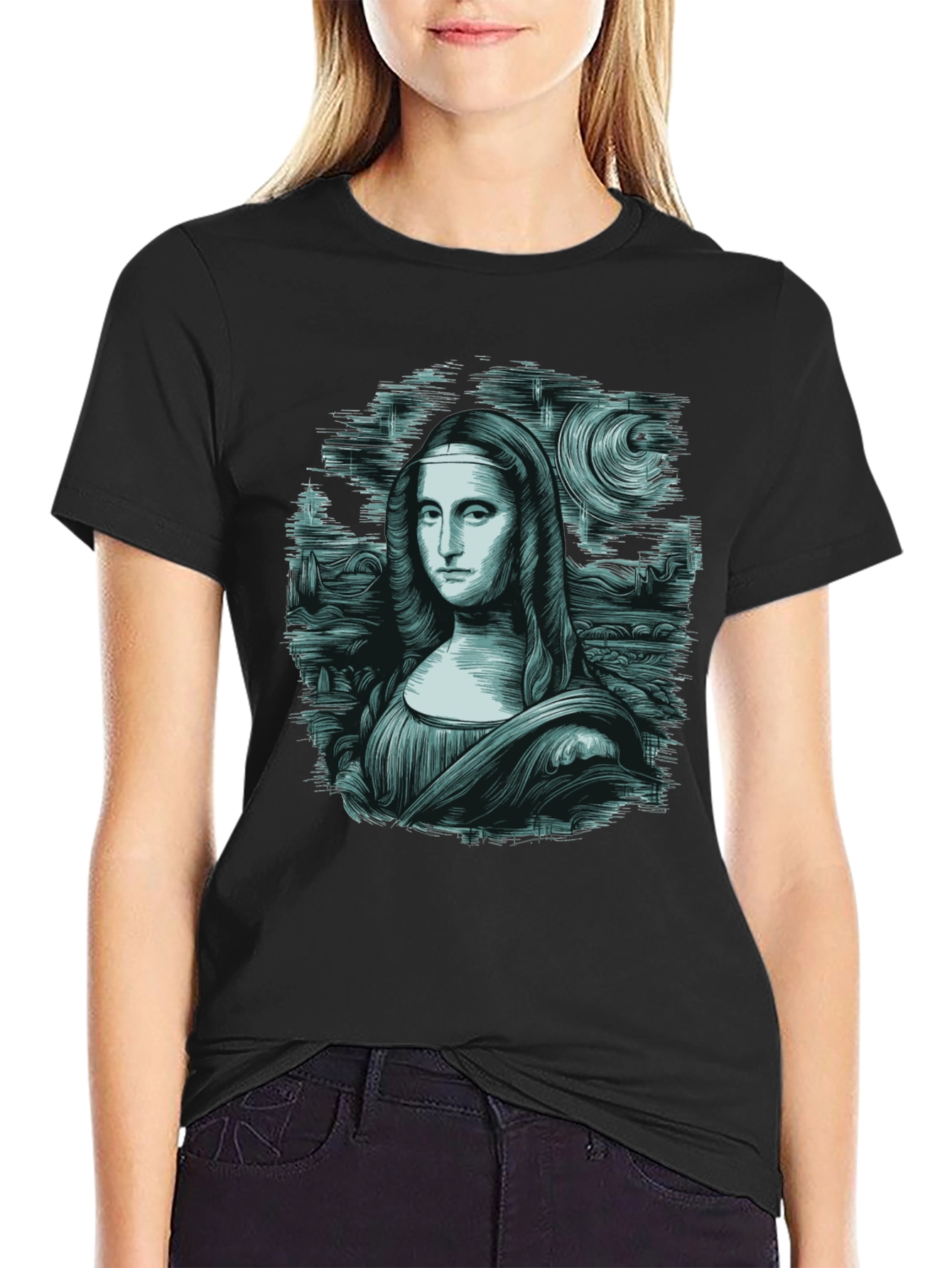 Mona Lisa Graphic Tee - Black Cotton Blend