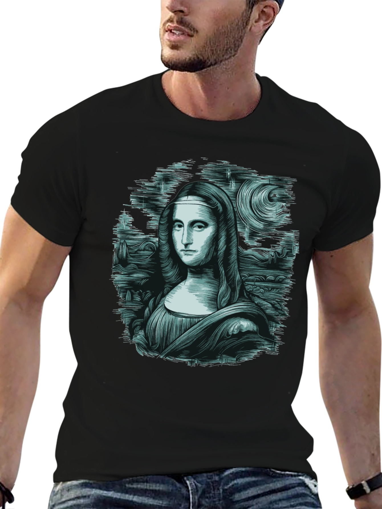 Mona Lisa Graphic Tee - Black Cotton Blend