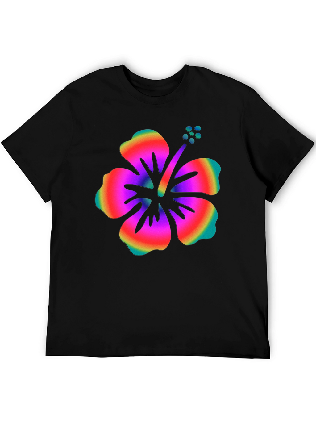 Rainbow Hibiscus Graphic Black T-Shirt