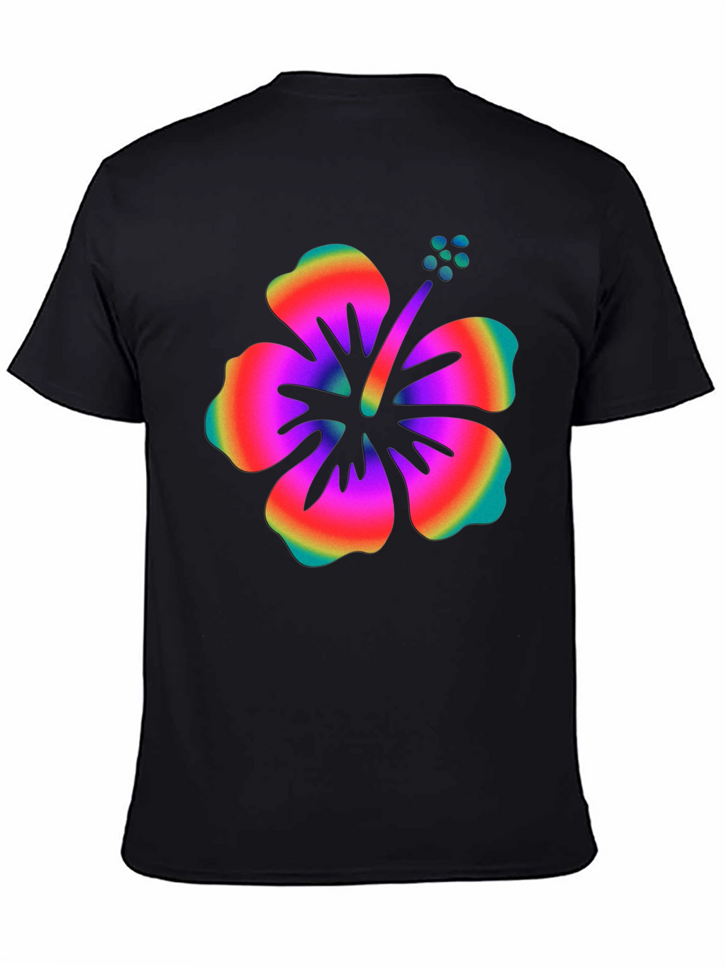 Rainbow Hibiscus Graphic Black T-Shirt