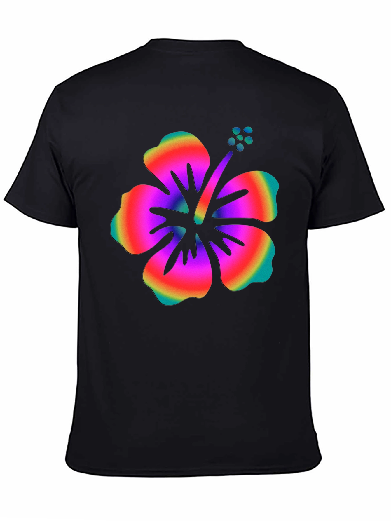 Rainbow Hibiscus Graphic Black T-Shirt