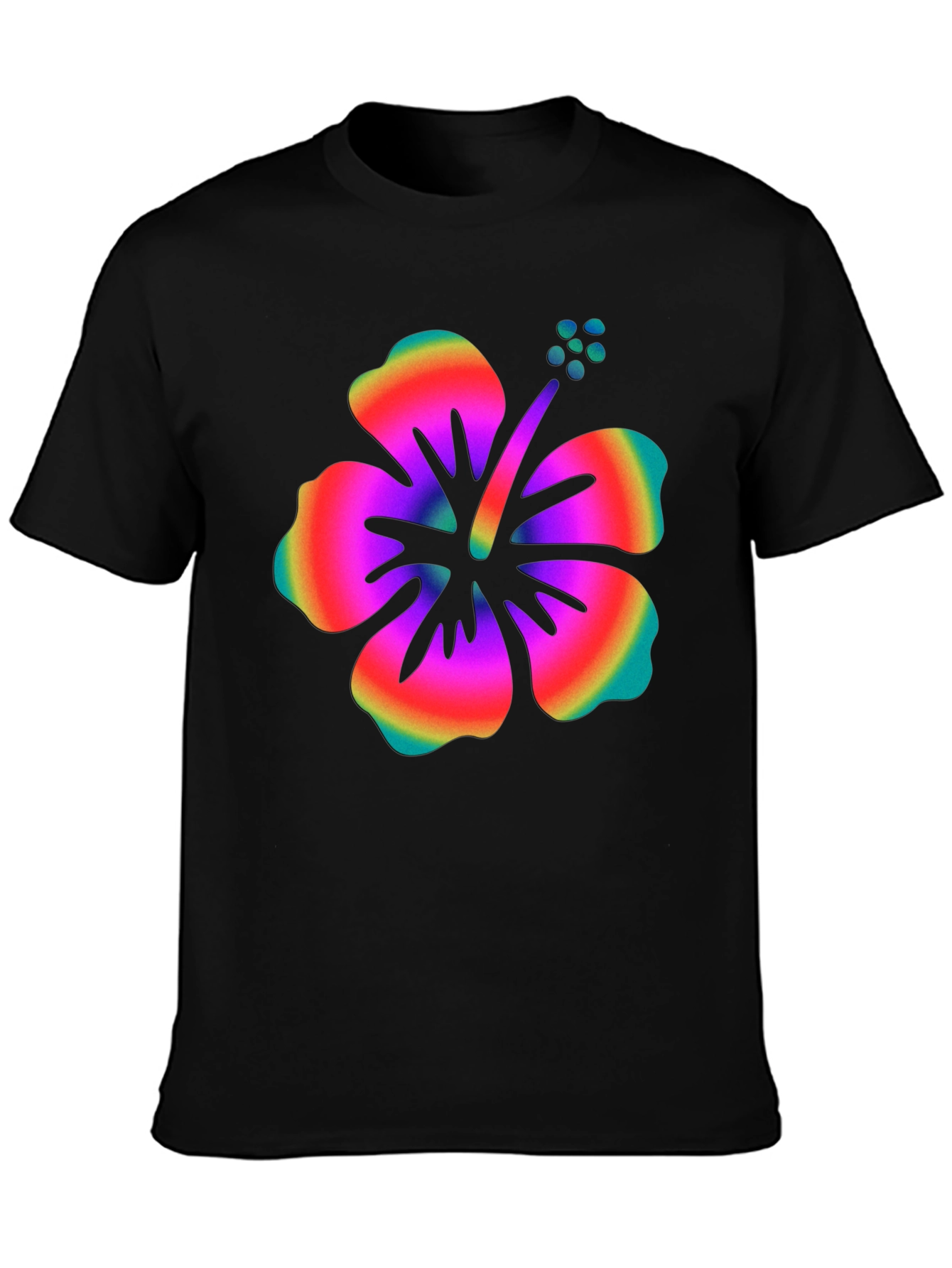 Rainbow Hibiscus Graphic Black T-Shirt
