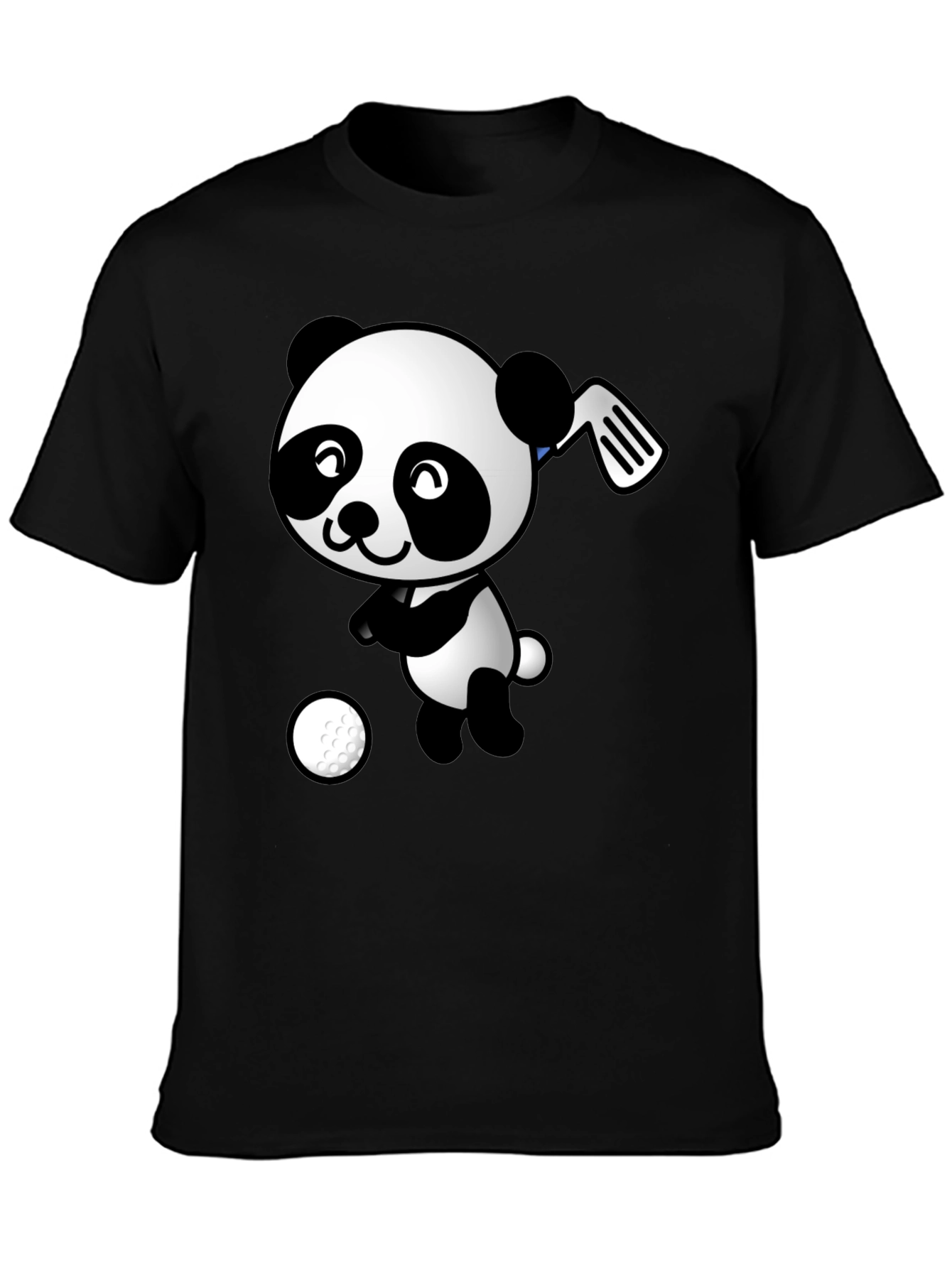 Golfing Panda Graphic Tee - Black Cotton T-Shirt