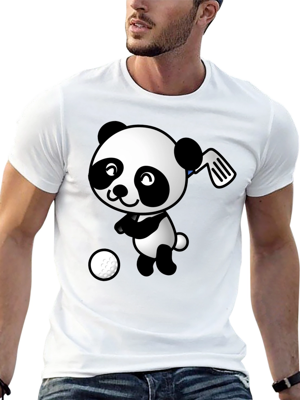 Golfing Panda Graphic Tee - Black Cotton T-Shirt