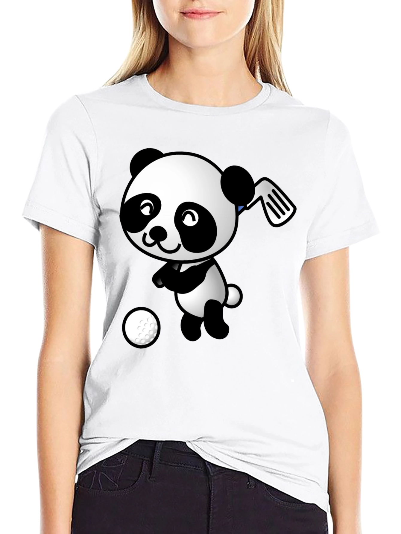 Golfing Panda Graphic Tee - Black Cotton T-Shirt