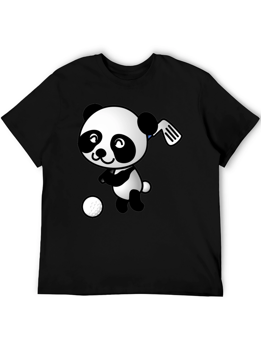 Golfing Panda Graphic Tee - Black Cotton T-Shirt