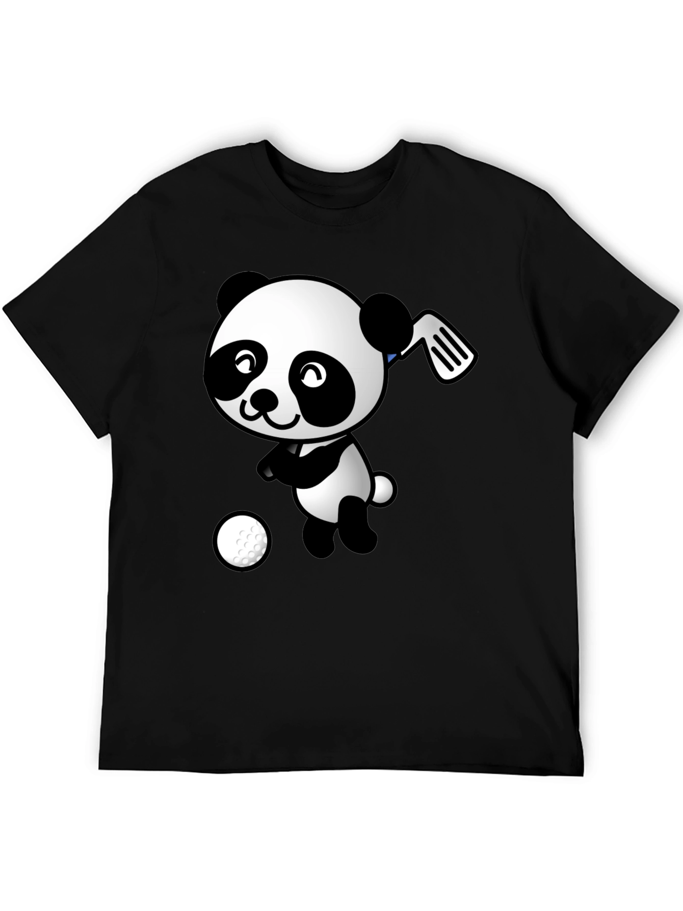 Golfing Panda Graphic Tee - Black Cotton T-Shirt