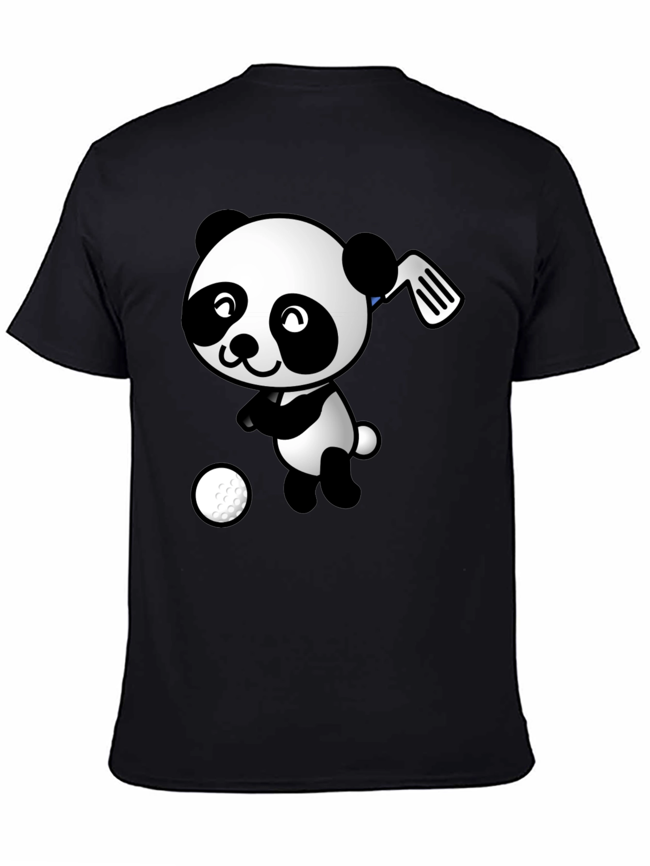 Golfing Panda Graphic Tee - Black Cotton T-Shirt