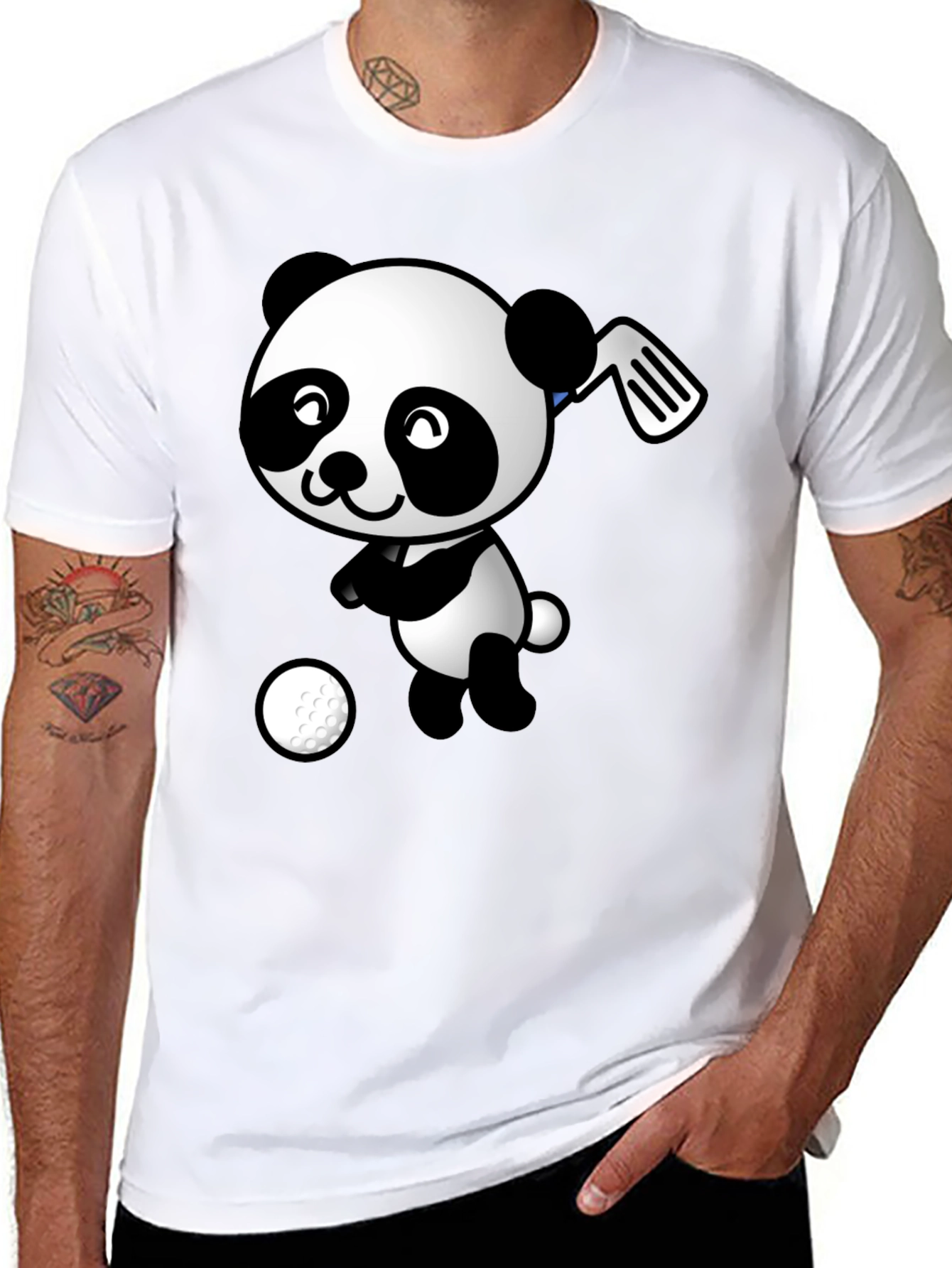 Golfing Panda Graphic Tee - Black Cotton T-Shirt