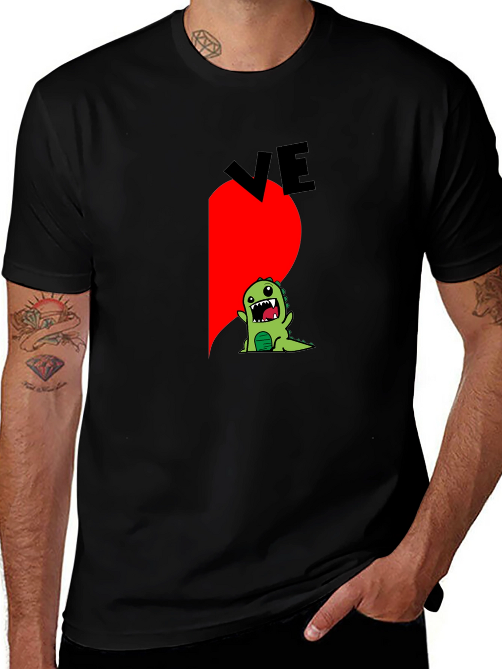 Dino Love Couple T-Shirt - Half Heart Design