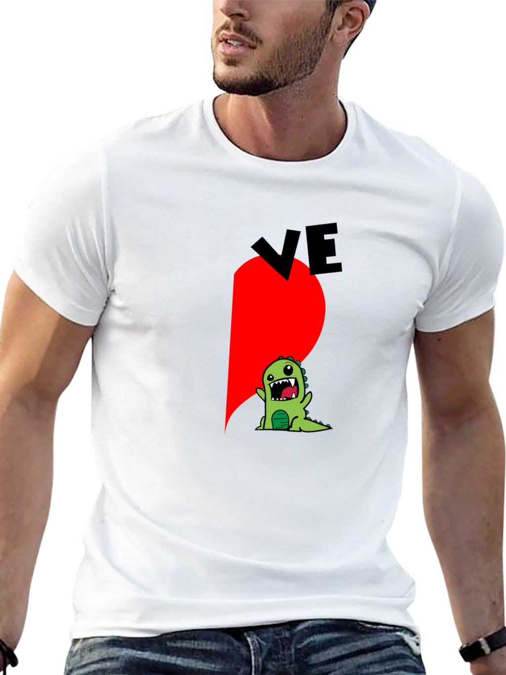 Dino Love Couple T-Shirt - Half Heart Design