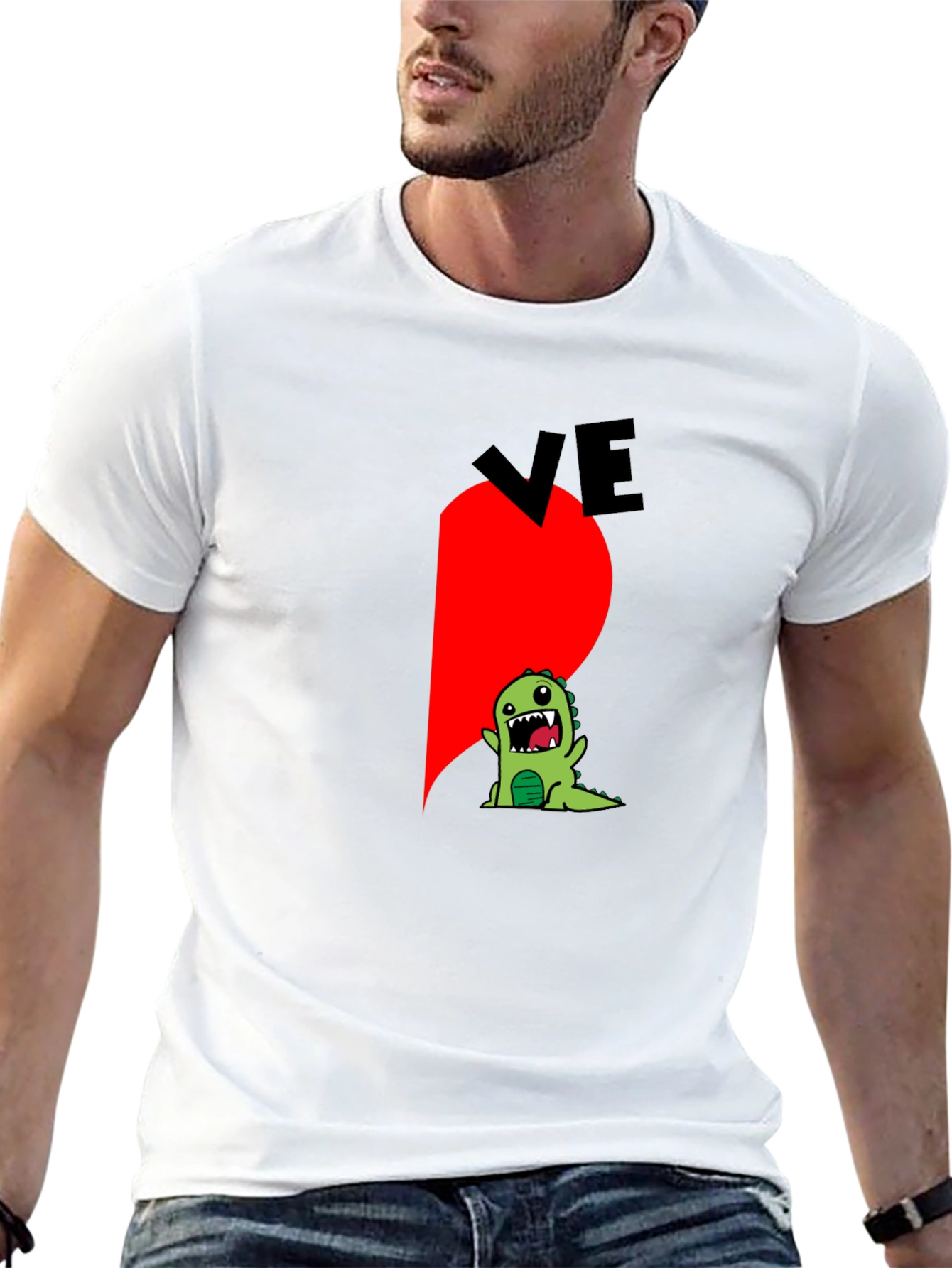 Dino Love Couple T-Shirt - Half Heart Design