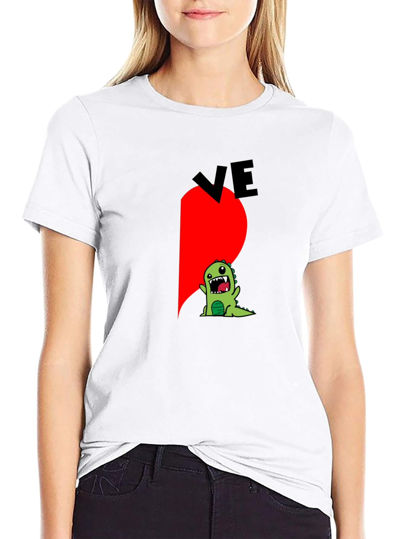 Dino Love Couple T-Shirt - Half Heart Design