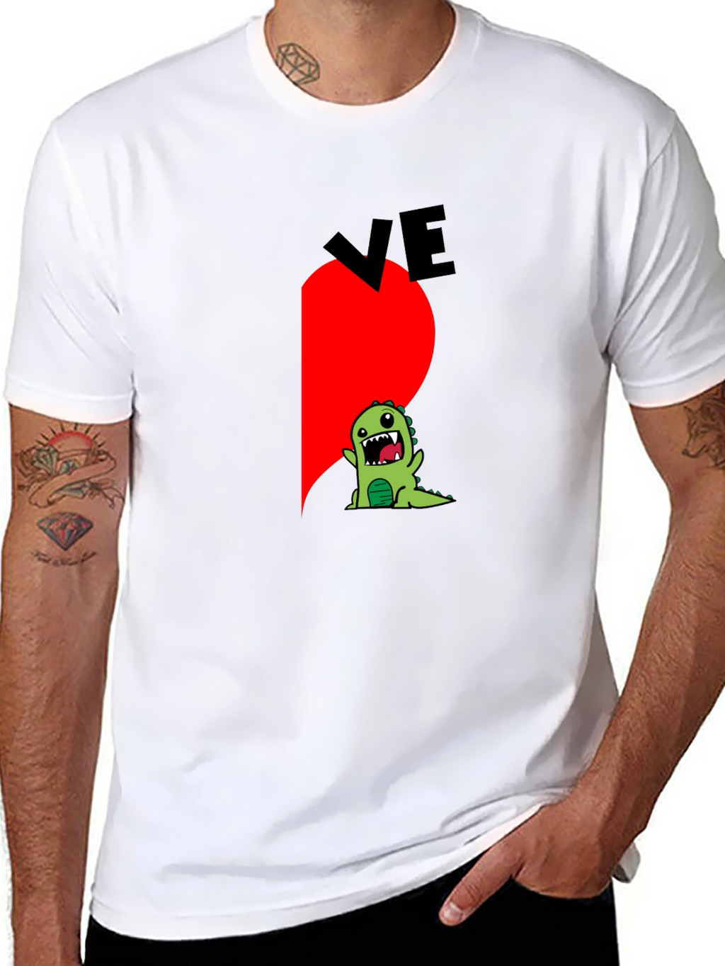 Dino Love Couple T-Shirt - Half Heart Design