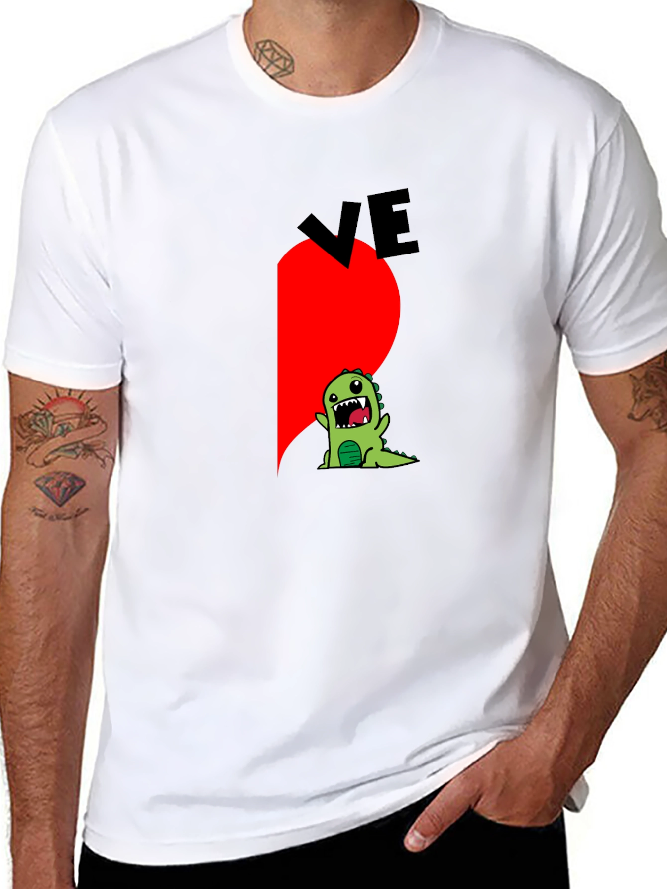 Dino Love Couple T-Shirt - Half Heart Design