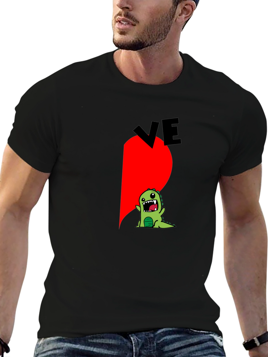 Dino Love Couple T-Shirt - Half Heart Design