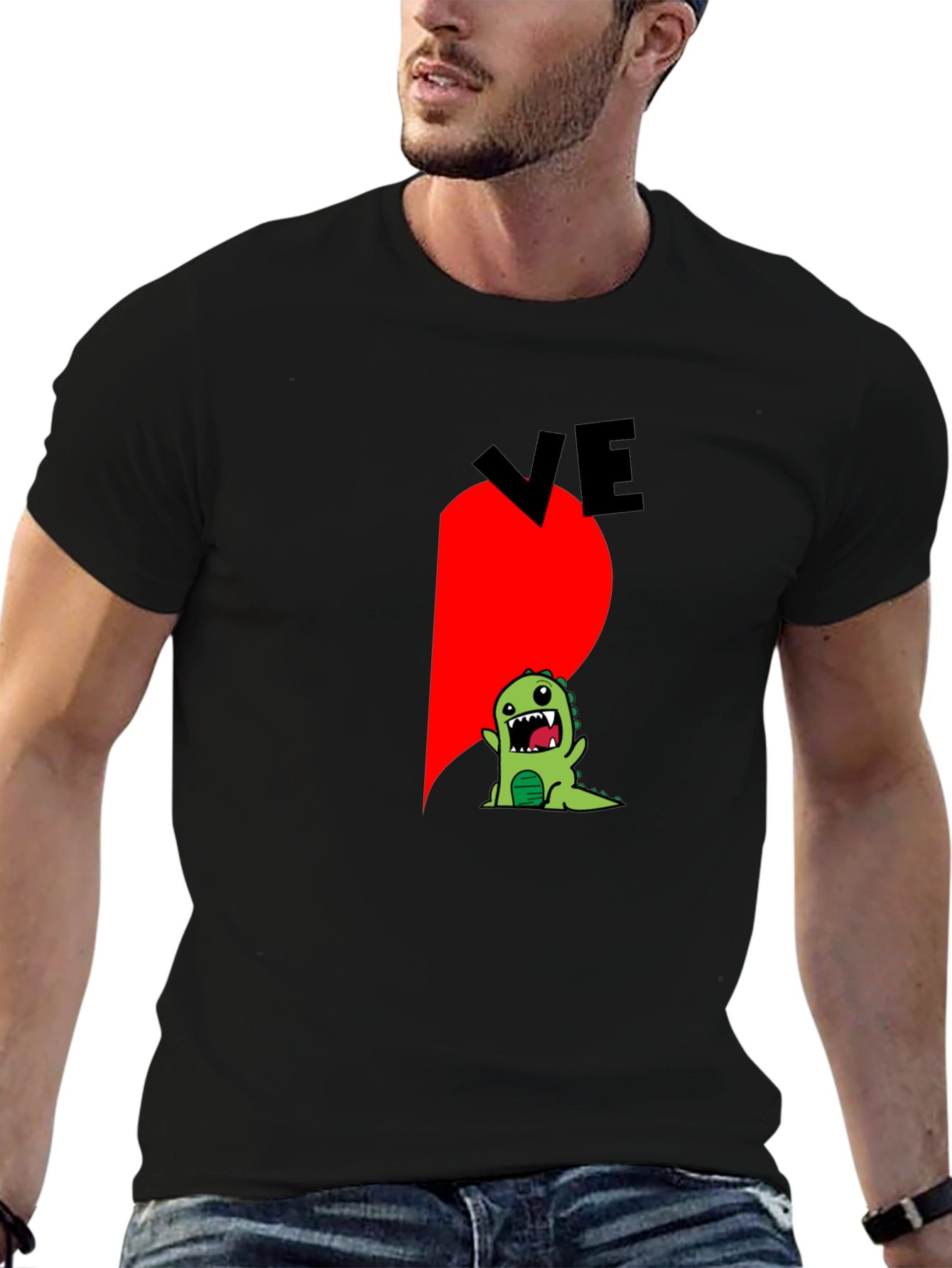 Dino Love Couple T-Shirt - Half Heart Design