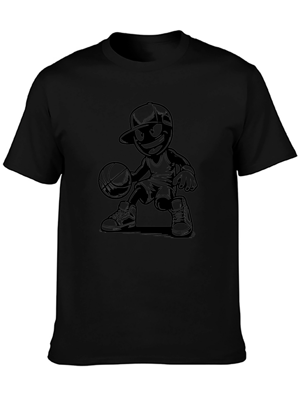 Cool Basketball Cartoon Graphic Tee - Black T-Shirt
