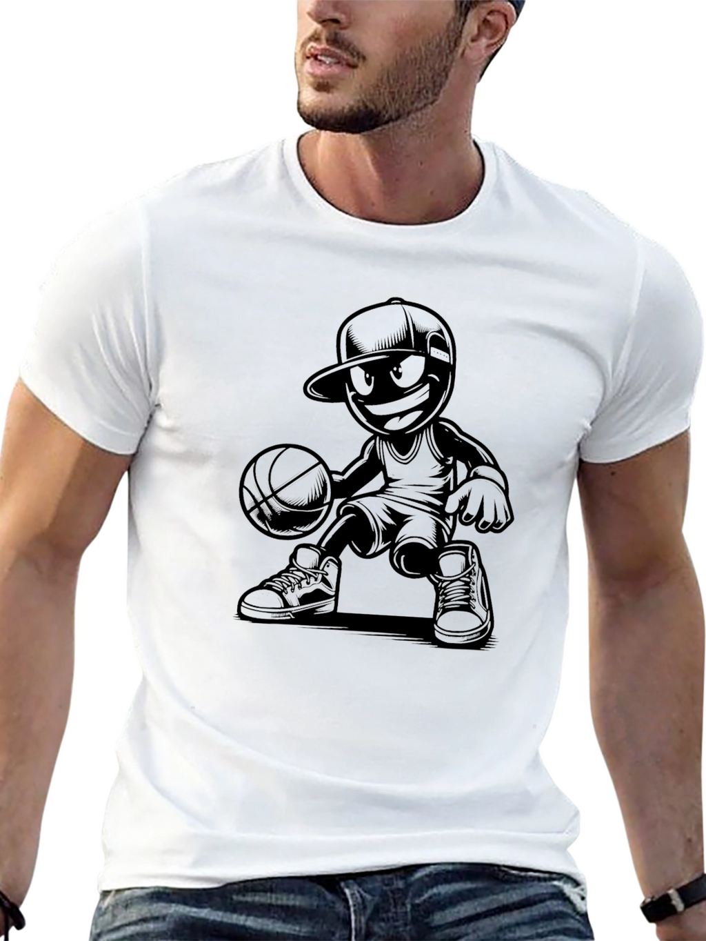 Cool Basketball Cartoon Graphic Tee - Black T-Shirt