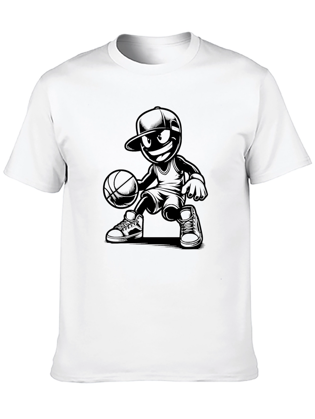 Cool Basketball Cartoon Graphic Tee - Black T-Shirt