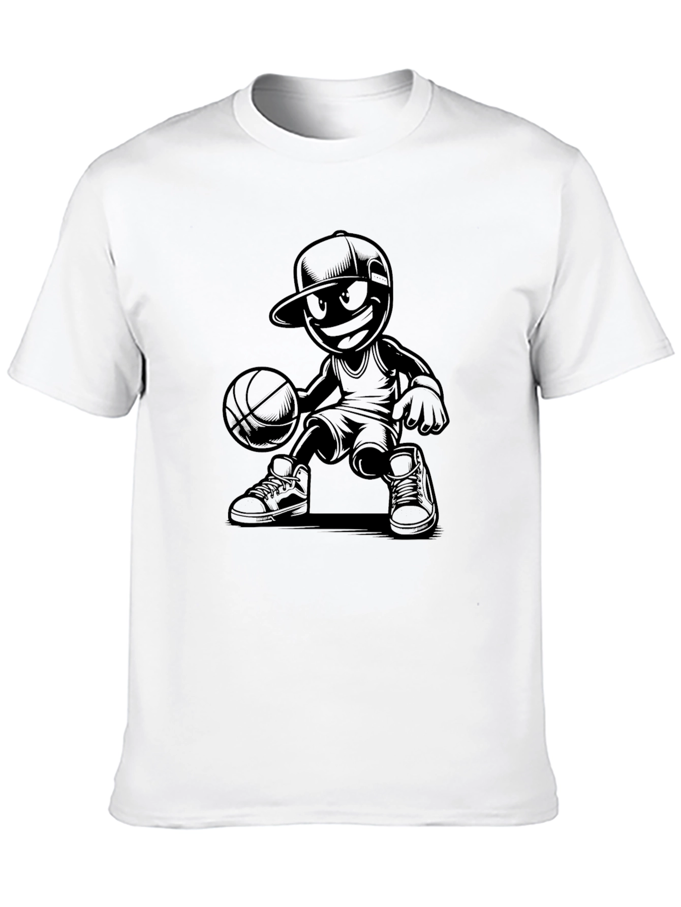 Cool Basketball Cartoon Graphic Tee - Black T-Shirt