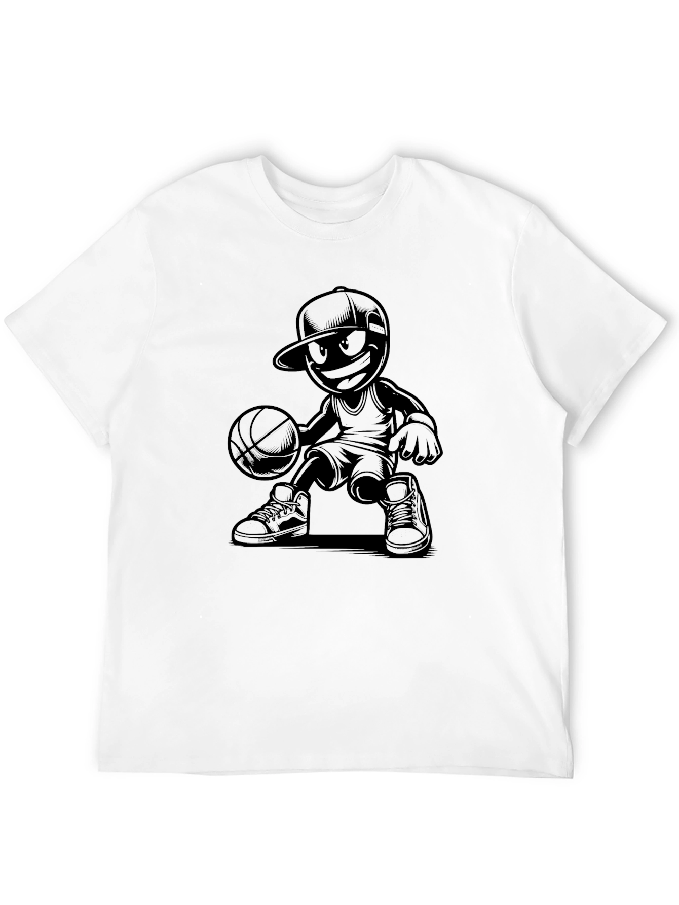 Cool Basketball Cartoon Graphic Tee - Black T-Shirt
